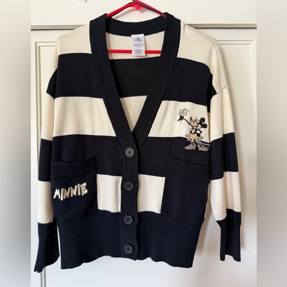 Disney Black and White Striped Cardigan Sweater